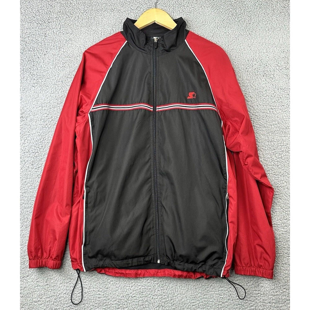 VINTAGE Starter Jacket Mens Large Red Black Full Zip Windbreaker Golf Jacket